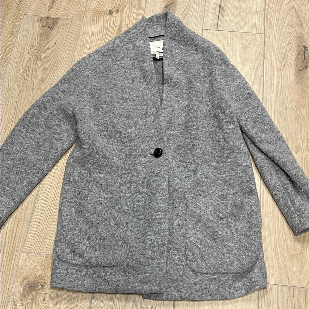 Aritzia Gray Wool Blend Open Cardigan with Single Button